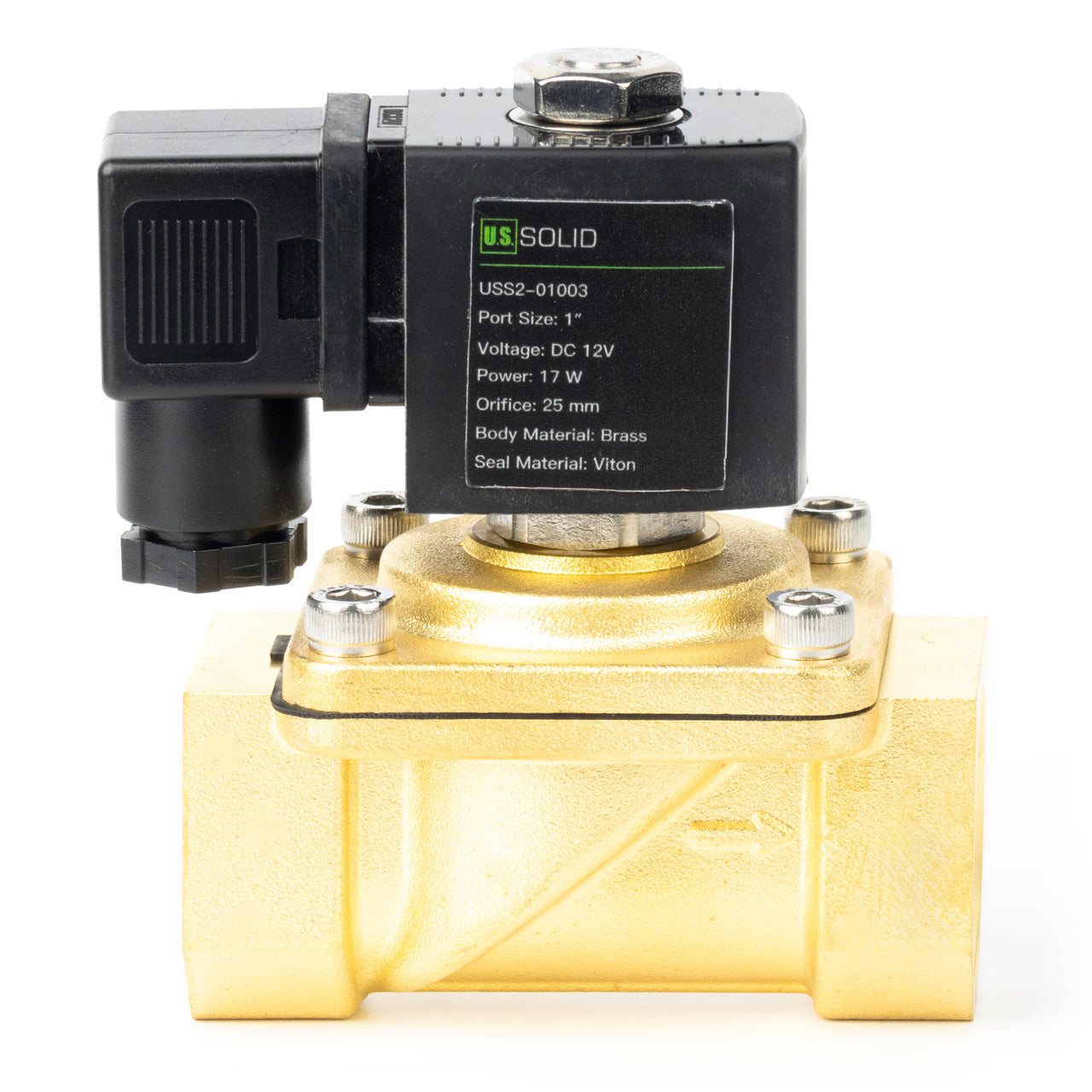 1" Solenoid Valve - Brass 12V DC Normally Closed with Viton Seal, Junction Box Type