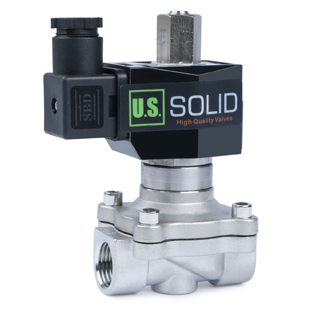 U.S. Solid 1-1/4 Solenoid Valve - 110V AC, Stainless Steel, Normally Closed, Viton Seal