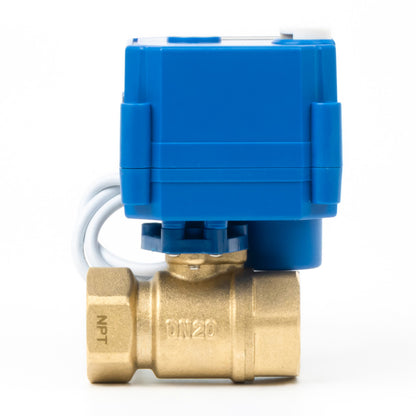 3/4" Motorized Ball Valve with Manual Function - 2 Wire Auto Return, Brass, 85-265V AC, Standard Port, Normally Closed