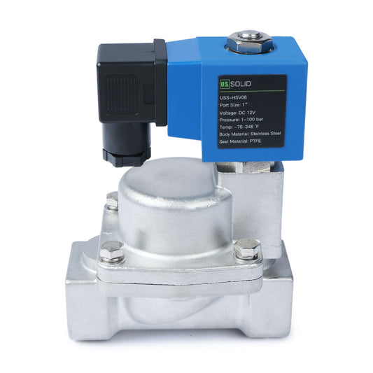 High Pressure Solenoid Valve - 1" Stainless Steel 100 bar, 12V DC High-Pressure High-Temperature Resistance Solenoid Valve, 248℉