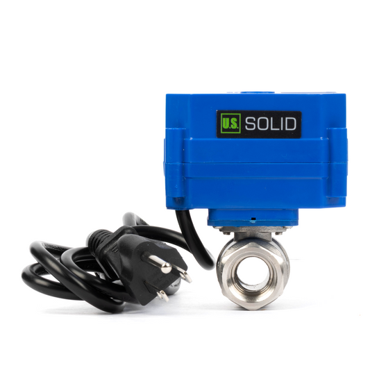 U.S. Solid Vanne à boisseau sphérique motorisée 1/2", 110 V CA, acier inoxydable, retour automatique, normalement fermée, avec prise US