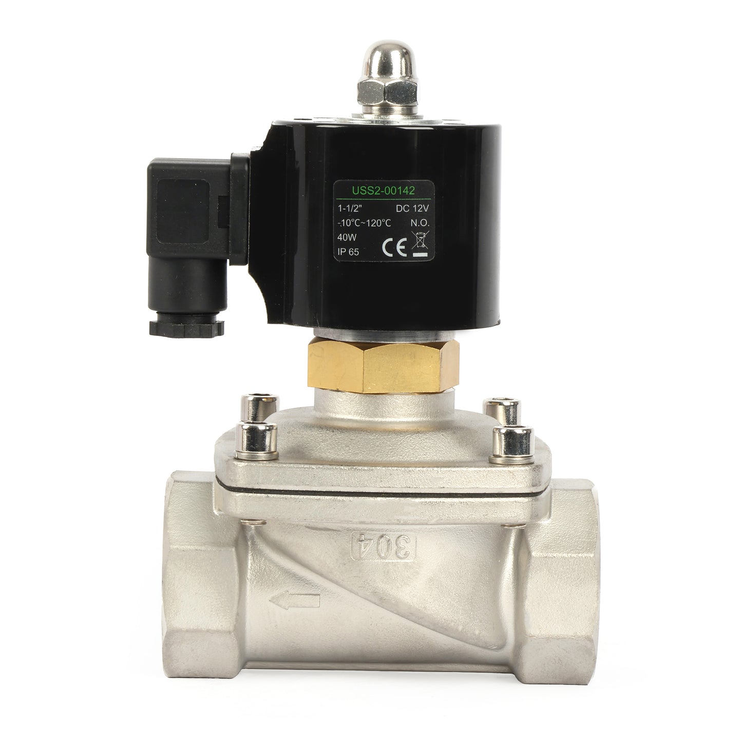 1-1/2" Injap Solenoid - Keluli Tahan Karat 12V DC Injap Solenoid Elektrik , Biasanya Terbuka, Pengedap Viton