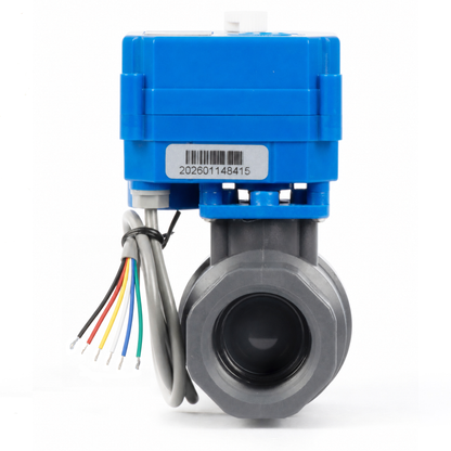 1" UPVC Motorized Ball Valve - 6-Wire (3 Wire Single Control with Signal Feedback), with Manual Function, 9-36V DC