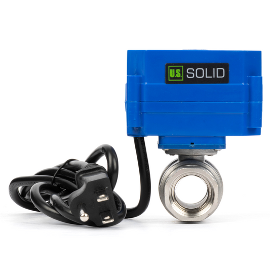 U.S. Solid Vanne à boisseau sphérique motorisée 3/4", 110 VCA, acier inoxydable, retour automatique, normalement fermée, avec prise US