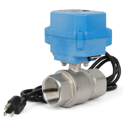 1-1/4" Stainless Steel Motorized Ball Valve - 110V AC Brass Electric Ball Valve, Auto Return, Normally Closed