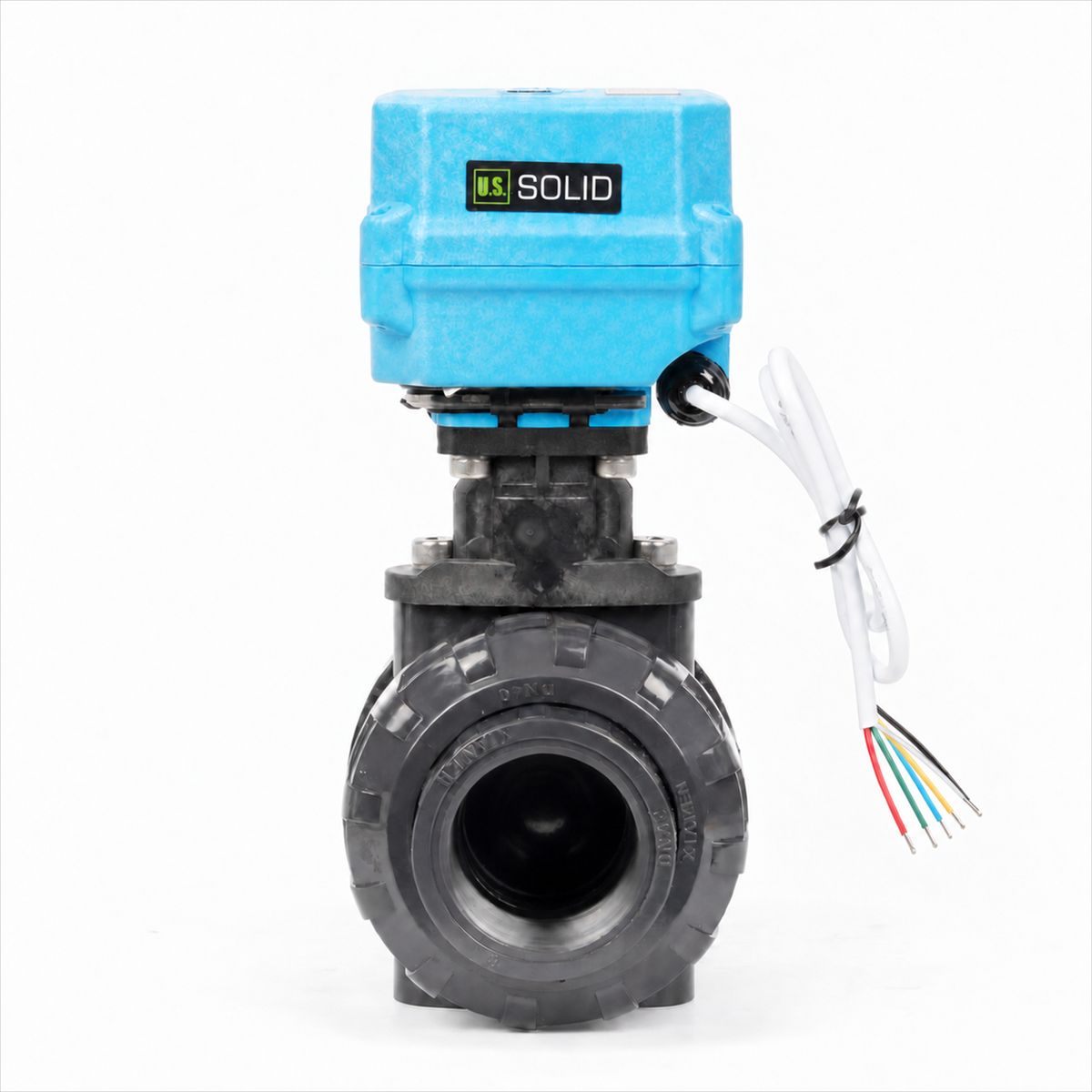 1-1/2" proporsjonal motorisert kuleventil, UPVC modulerende strømningskontrollventil, 4-20mA inngang/tilbakemelding, DC 12-24V, 6-leder, IP67 full port for HVAC-automatisering