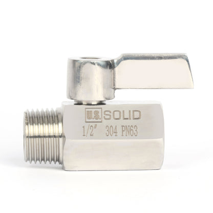 U.S. Solid 2 stuks 1/2" mini-kogelkraan 304 roestvrij staal binnendraad × buitendraad NPT
