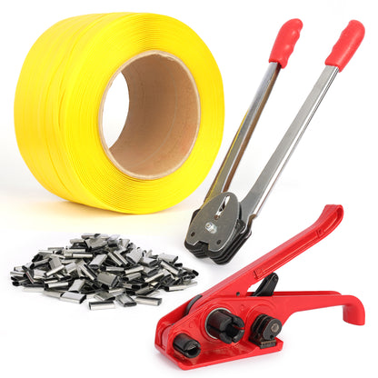 U.S. Solid Kit de flejado para palets, herramienta para embalaje, cordón tejido de 3/4" x 1640', 300 hebillas metálicas