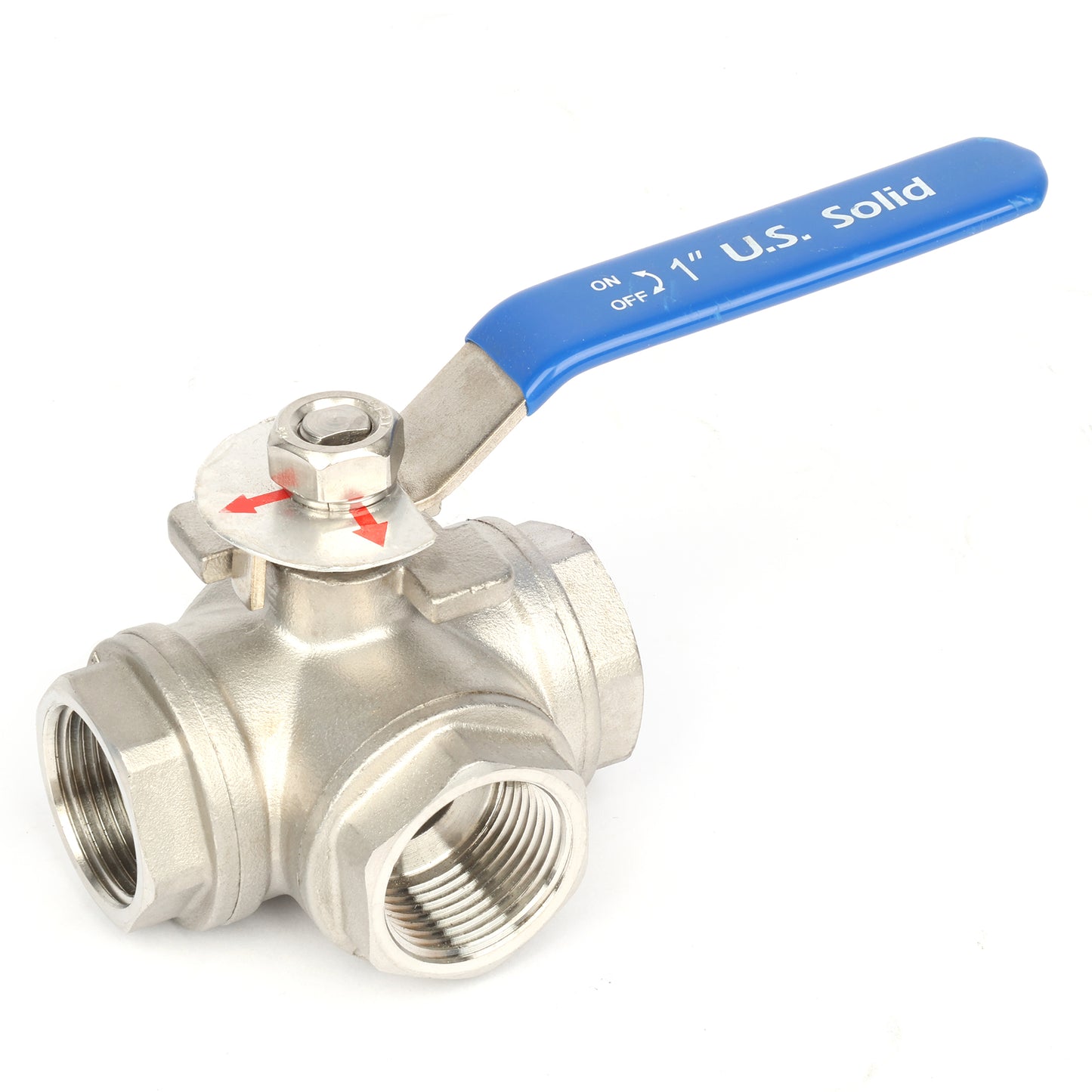 1" 3-veis kuleventil - Manuell kuleventil i 304 rustfritt stål, L monteringspute