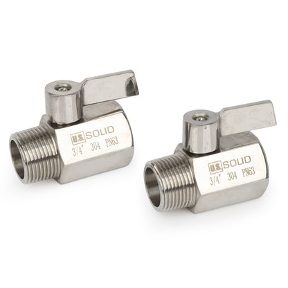 U.S. Solid 2 stk. 1/4" minikuleventil 304 rustfritt stål hunn × hann NPT gjenger