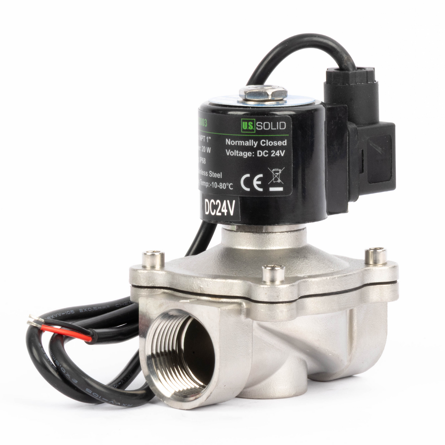 1/2" magnetventil - 24V DC elektrisk magnetventil i rustfrit stål, normalt lukket, IP68