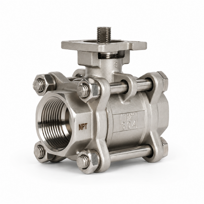 Válvula de bola eléctrica de 1 1/4", válvula de bola industrial de 3 piezas de alta resistencia, acero inoxidable 304.