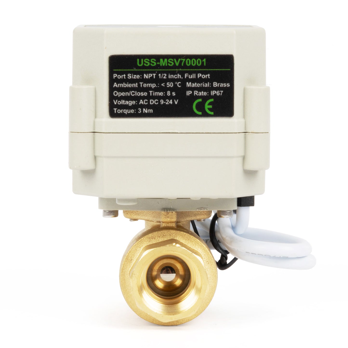 วาล์วบอลแบบมอเตอร์ 2 ทาง ขนาด 1/2 นิ้ว พร้อมตัวตั้งเวลา - วาล์วระบายน้ำอัตโนมัติทำจากทองเหลือง พร้อมระบบควบคุมเวลา 00:00–99:59:59, มาตรฐาน IP67, แรงดันไฟฟ้า AC/DC 9–24V