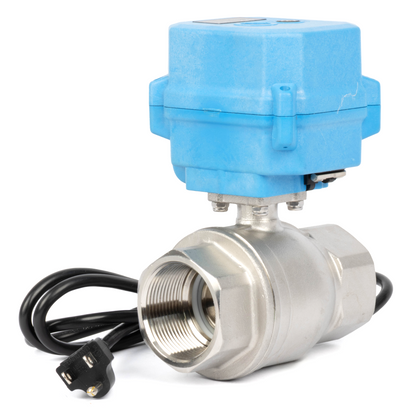 1-1/2" Stainless Steel Motorized Ball Valve - 110V AC Brass Electric Ball Valve, Auto Return, Normally Closed