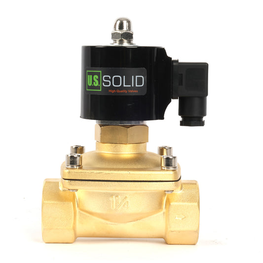 U.S. Solid Solenoid Valve- 1-1/4" 12V DC Brass Electric Solenoid Valve, Normally Open, VITON Seal