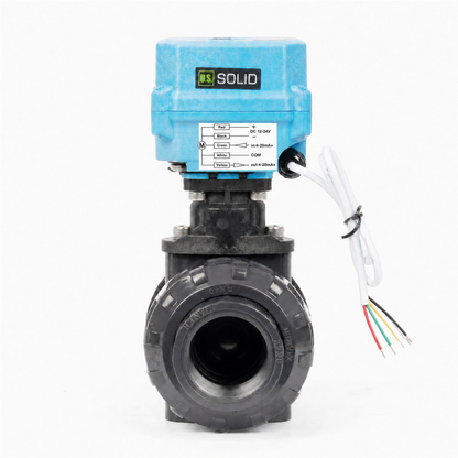 1-1/2" Proportional Motorized Ball Valve, UPVC Modulating Flow Control Valve, 4-20mA Input/Feedback, DC 12-24V, 5-Wire, IP67 Full Port for HVAC Automation