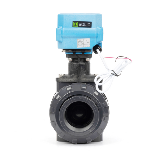 2" UPVC Motorized Ball Valve, Full Port, 9–24V AC/DC, 2-Wire Auto Return, IP67, Normally Closed with Manual Reset