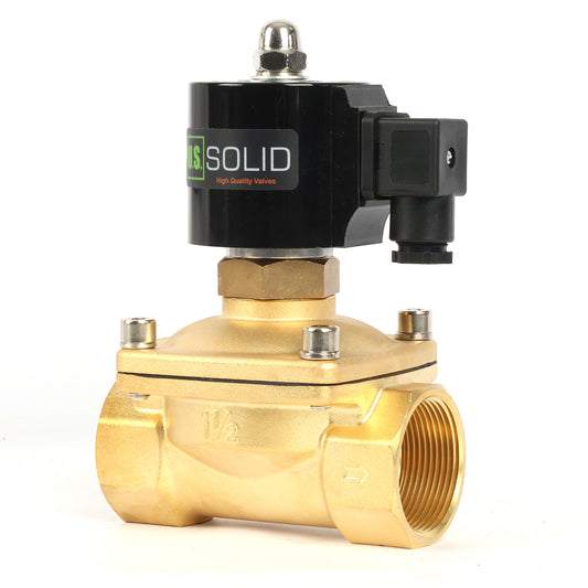 U.S. Solid Solenoid Valve- 1-1/2" 12V DC Brass Electric Solenoid Valve, Normally Open, VITON Seal
