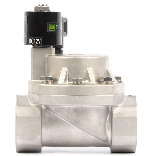 High Temperature Solenoid Valve - 2" Stainless Steel, 725 PSI, 12V DC, 302°F (150°C), Normally Closed, VITON Seal