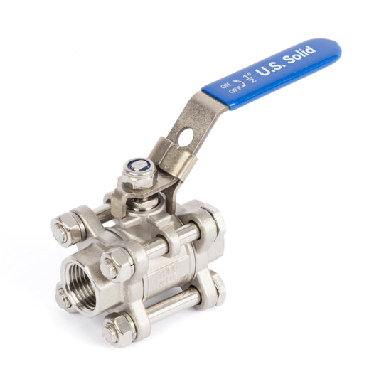 1/2" 316 Stainless Steel 3-Piece Ball Valve, Female NPT Full Port, 1000 WOG, with Anti-Misoperation Lock, for Water Oil Gas