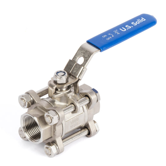3/4" 316 Stainless Steel 3-Piece Ball Valve, Female NPT Full Port, 1000 WOG, with Anti-Misoperation Lock, for Water Oil Gas