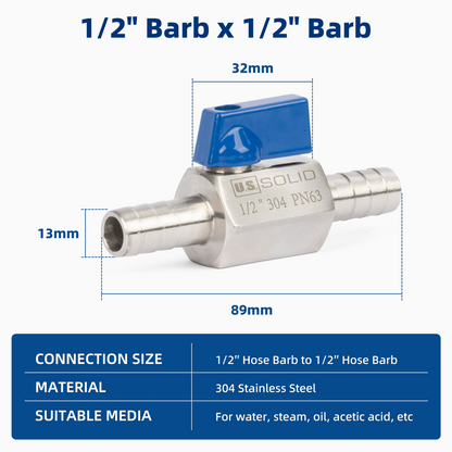1/2" Mini-Kugelhahn, Edelstahl 304, Innengewinde × Außengewinde NPT, 2 Stück