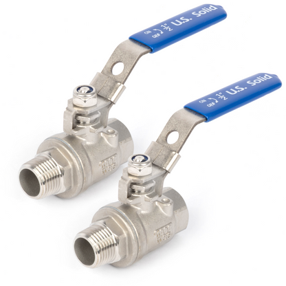 1/2" Ball Valve, Pack of 2 – Male x Female 304 Stainless Steel Heavy Duty, 1000WOG, Full Port with Anti-Misoperation Lock