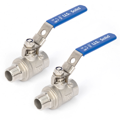 1/2" Ball Valve, Pack of 2 – Male x Female 316 Stainless Steel Heavy Duty, 1000WOG, Full Port with Anti-Misoperation Lock