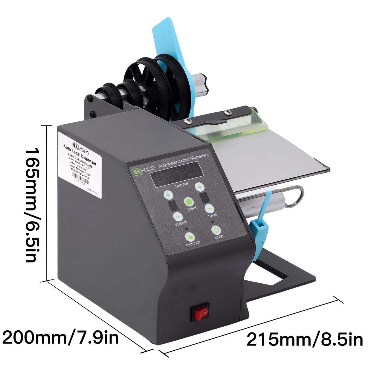 U.S. Solid Automatic Label Dispenser for Translucent/Opaque Labels Rolls and Fan-fold Labels, LED Counter, Preset Quantity, Width 5-120 MM