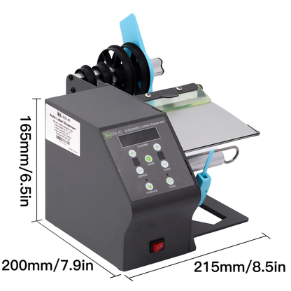 Dispensador automático de etiquetas sólidas de EE. UU. para etiquetas translúcidas/opacas en rollos y etiquetas plegadas en abanico, contador LED, cantidad preestablecida, ancho de 5 a 120 mm