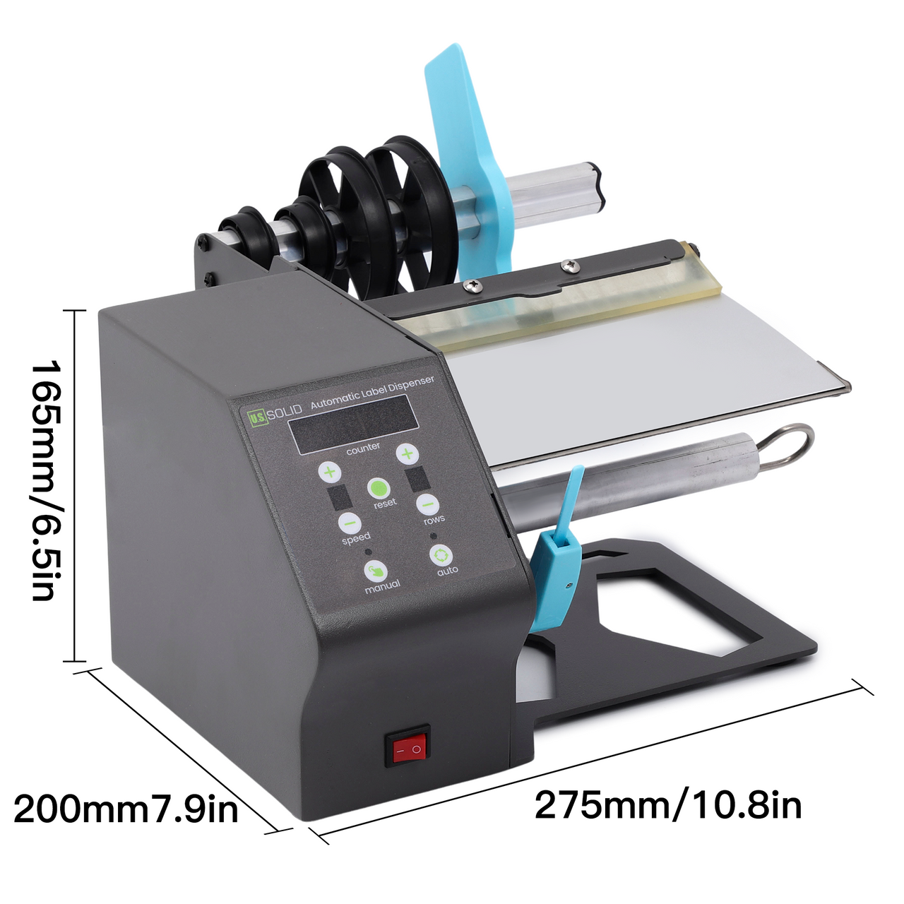 U.S. Solid Automatic Label Dispenser for Translucent/Opaque Labels Rolls and Fan-fold Labels, LED Counter, Preset Quantity, Width 5-180 MM