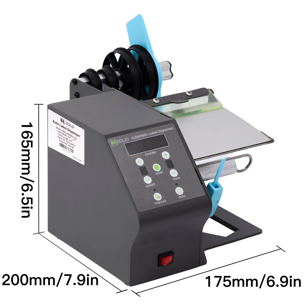 U.S. Solid Automatic Label Dispenser for Translucent/Opaque Labels Rolls and Fan-fold Labels, LED Counter, Preset Quantity, Width 5-80 MM