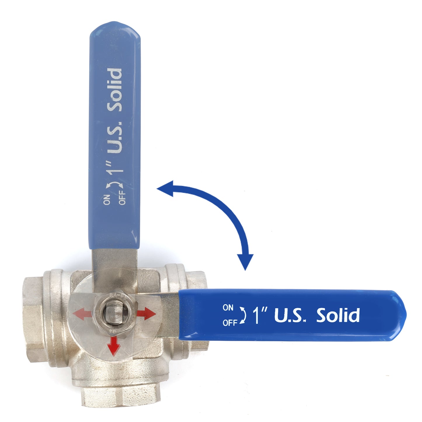 1" 3-veis kuleventil - Manuell kuleventil i 304 rustfritt stål, L monteringspute