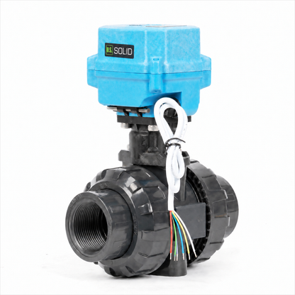 1-1/2" proporsjonal motorisert kuleventil, UPVC modulerende strømningskontrollventil, 4-20mA inngang/tilbakemelding, DC 12-24V, 6-leder, IP67 full port for HVAC-automatisering