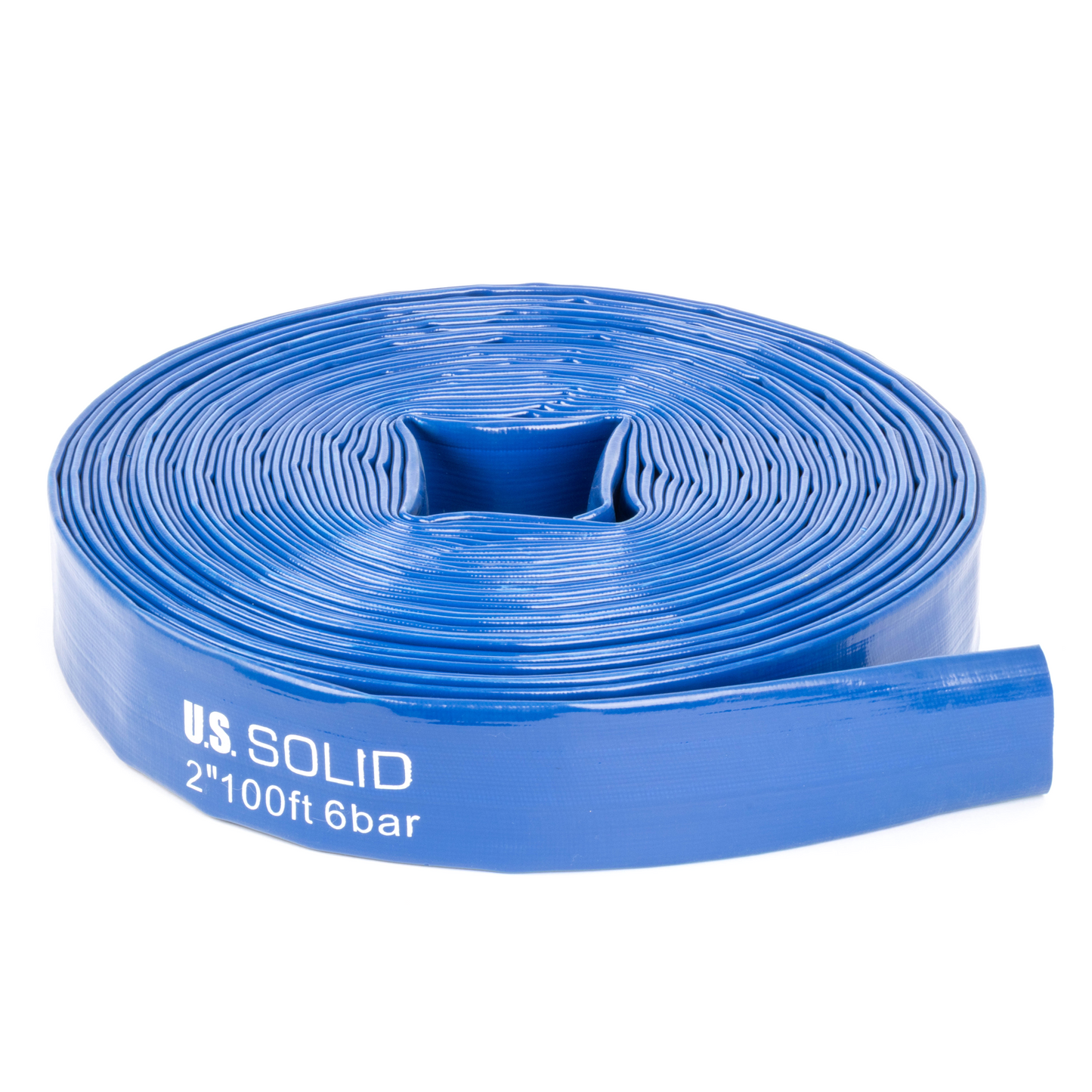 2인치 x 100피트 강화 PVC 평면 호스 - 90 PSI, 1.6mm 두께, 호스 클램프 4개 포함 (피팅 미포함)