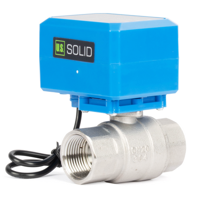 1/2" Motorized Ball Valve - 304SS 9-36V AC/DC 2-Wire Auto Return Electric Ball Valve, Normally Closed, 3 Indicator Lights
