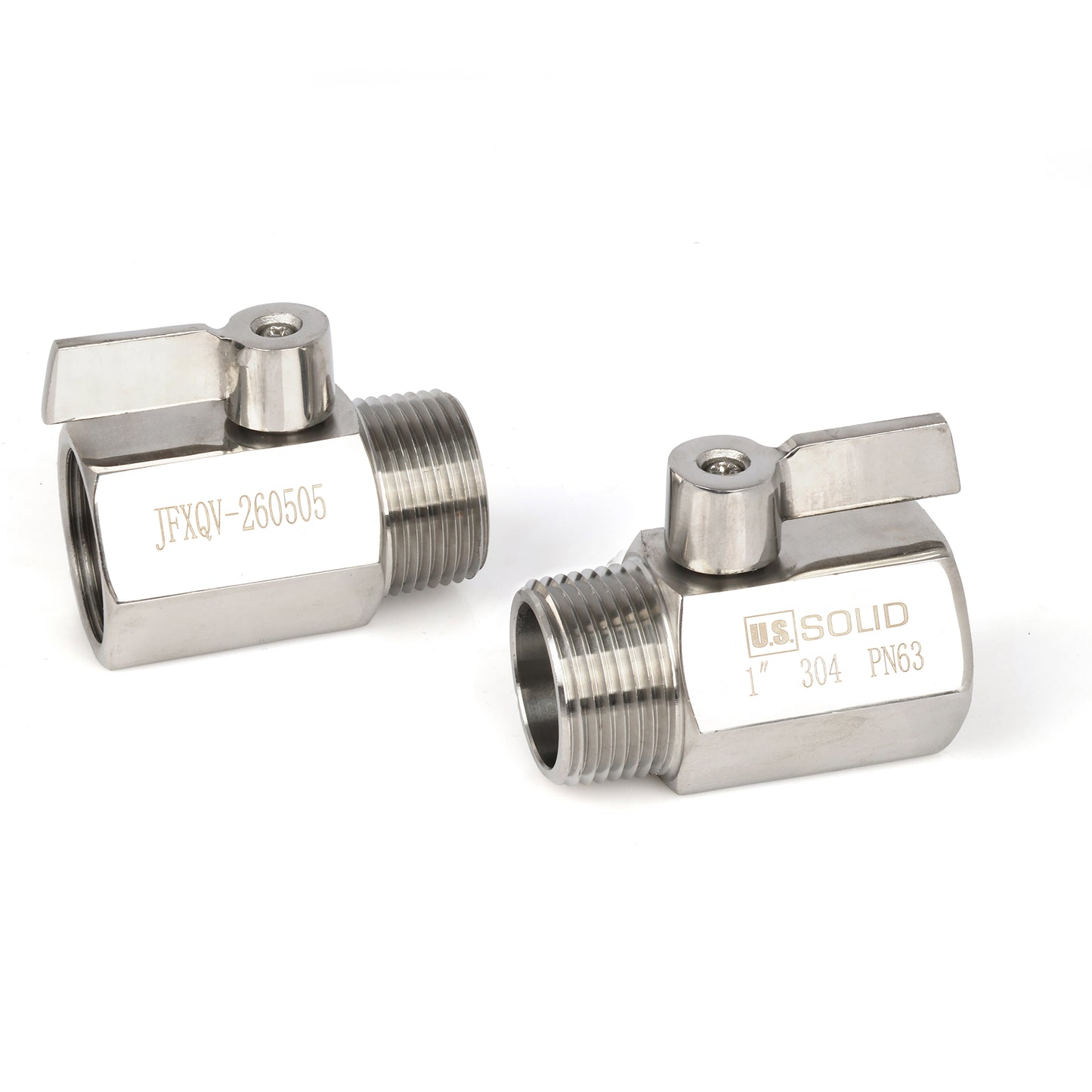 U.S. Solid 2 stk. 1/4" minikuleventil 304 rustfritt stål hunn × hann NPT gjenger