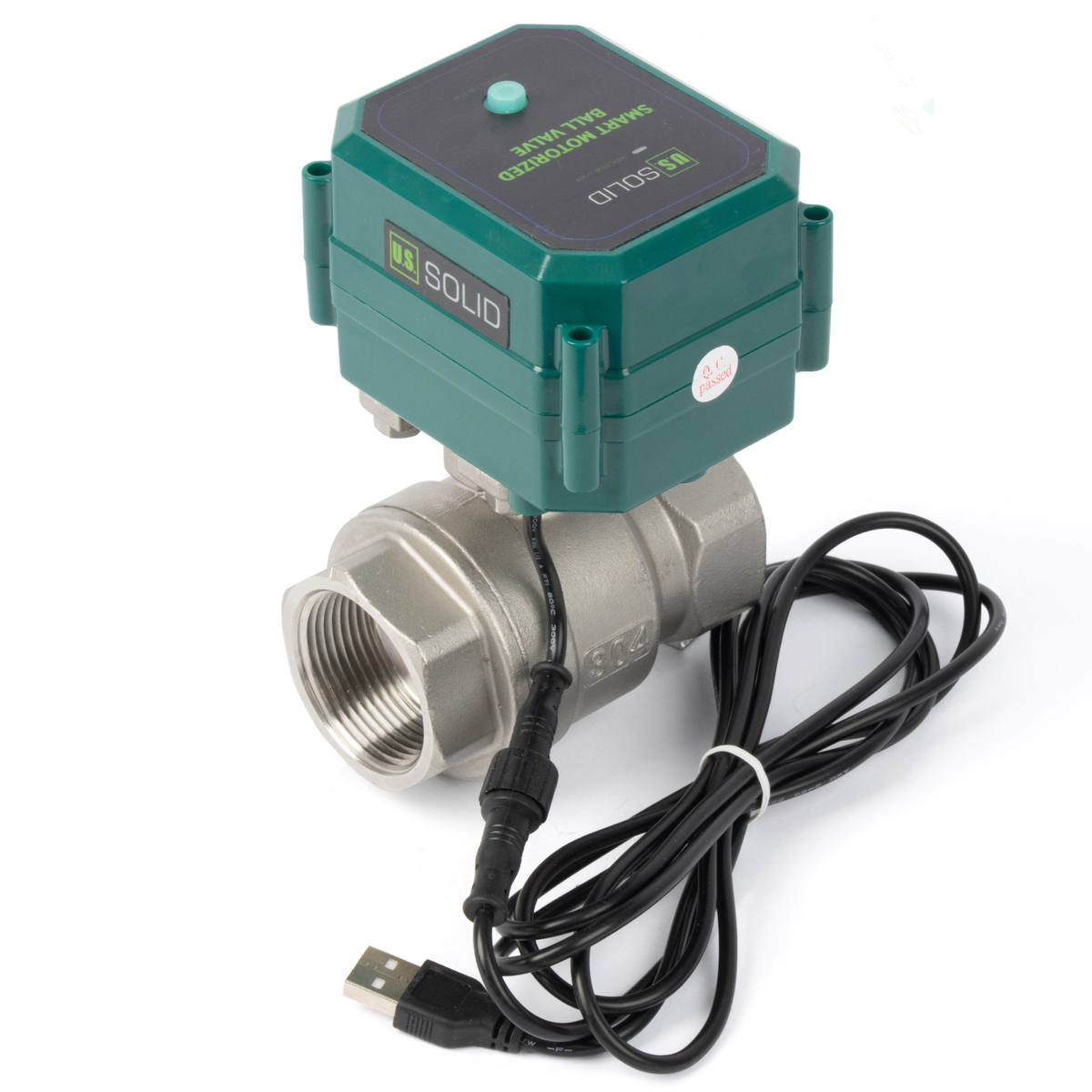 WiFi 1-1/4" Stainless Steel Remote Control Motorized Ball Valve with Power-Off Memory, 5V DC USB, Manual Switch