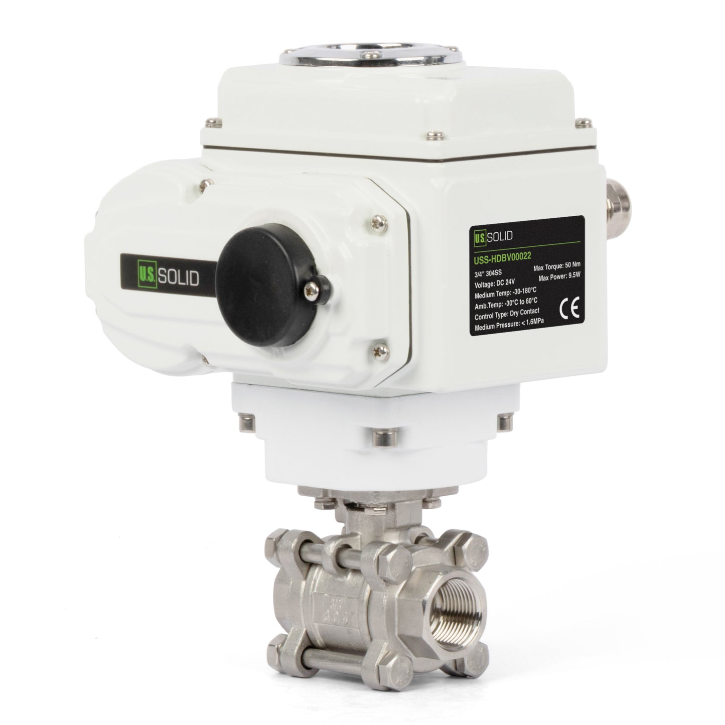 3/4" Electric Actuated Ball Valve, DC 24V Heavy Duty 3-Piece Industrial Ball Valve,304SS, ON/OFF Type, Dry Contact