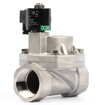 Électrovanne haute température - 50 mm (2") en acier inoxydable, 50 bar (725 PSI), 24 V CC, 150 °C (302 °F), normalement fermée, joint VITON