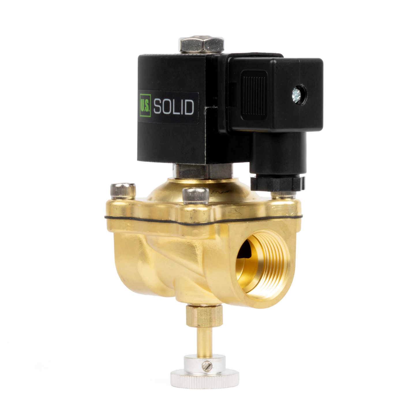 Válvula solenoide elétrica de latão de 3/4", acionamento manual, normalmente fechada, 24 V CA