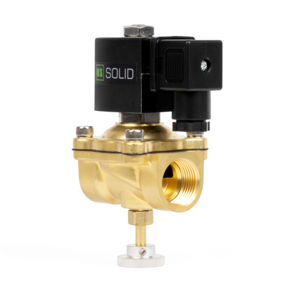 Válvula solenoide elétrica de latão de 3/4", acionamento manual, normalmente fechada, 24 V CA