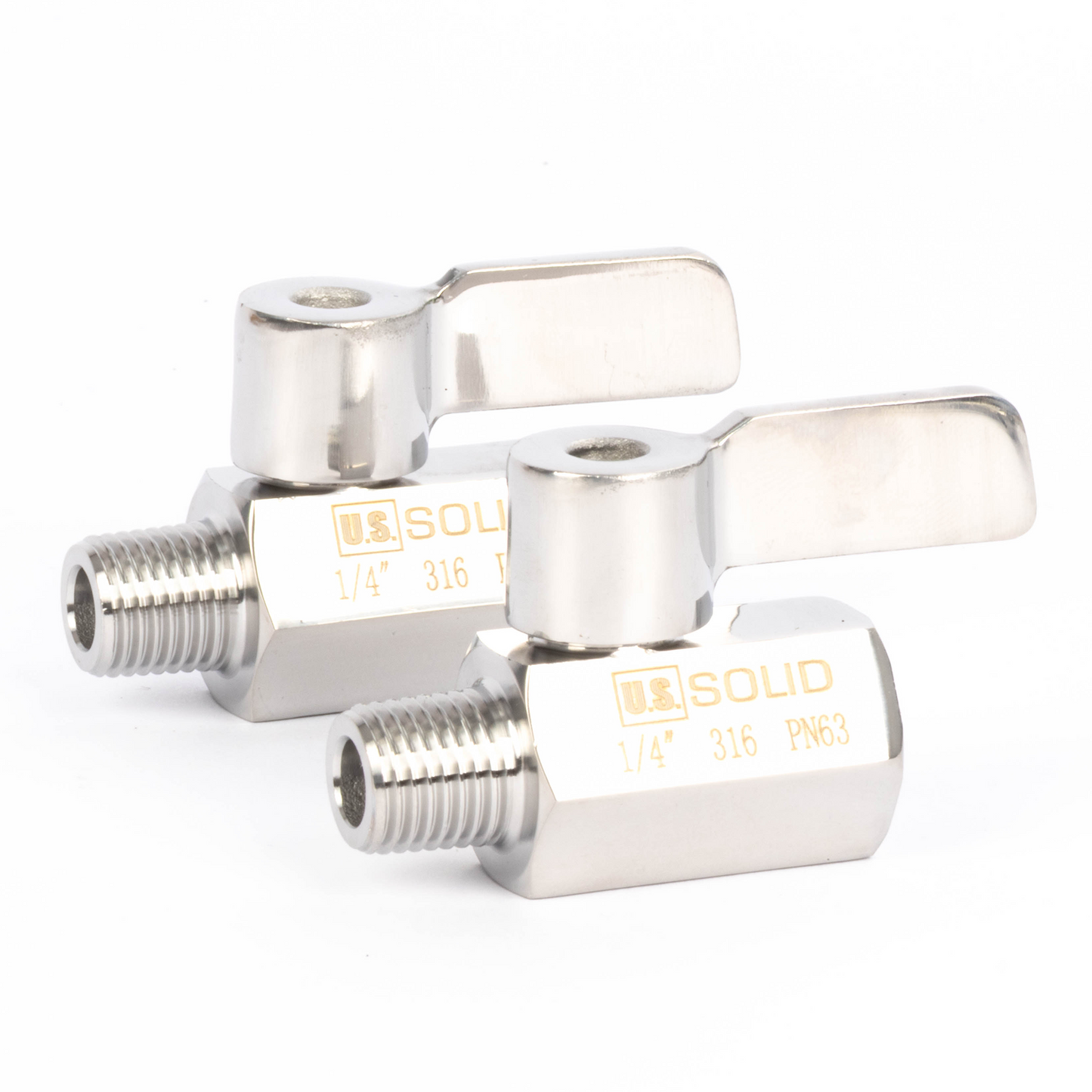 1/4" minikugleventil 304 rustfrit stål hun × han NPT gevind 2 stk.
