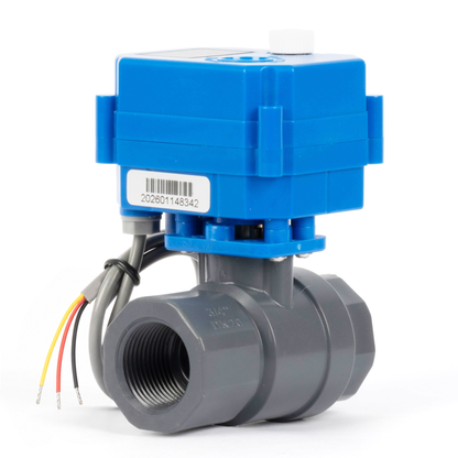 3/4" UPVC Motorized Ball Valve - 3 Wire Dual Control with Manual Function, 9-36V DC