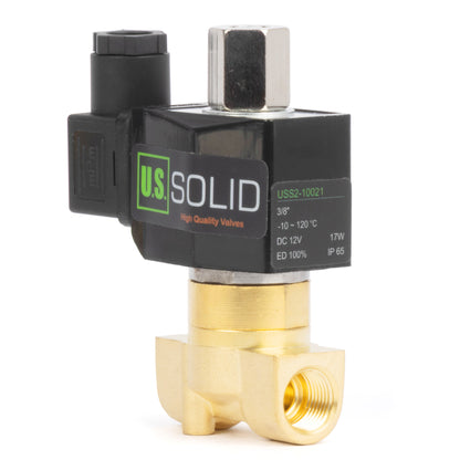Katup Solenoid Elektrik Kuningan 3/8", DC 12V, Normally Open, Segel Viton