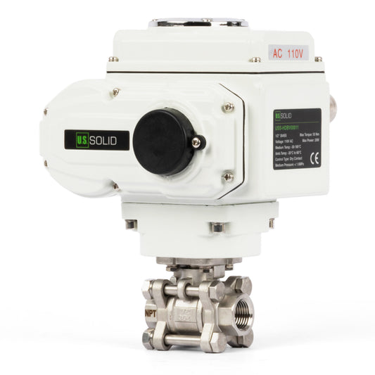 1/2" Electric Actuated Ball Valve, 110V AC Heavy Duty 3-Piece Industrial Ball Valve,304SS, ON/OFF Type, Dry Contact