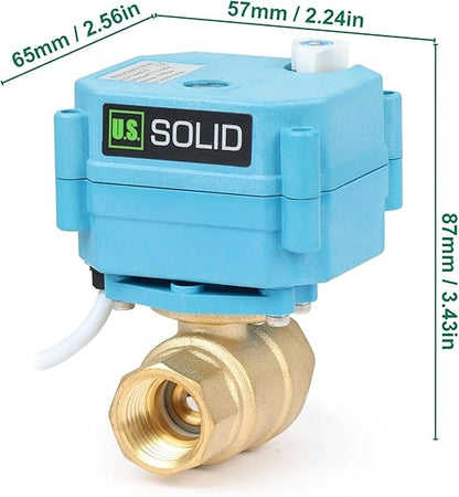 1/2" Brass Motorized Ball Valve with Waterproof Cover, 110-230V AC, Full Port, IP67, 2 Wire Auto Return, Normally Closed