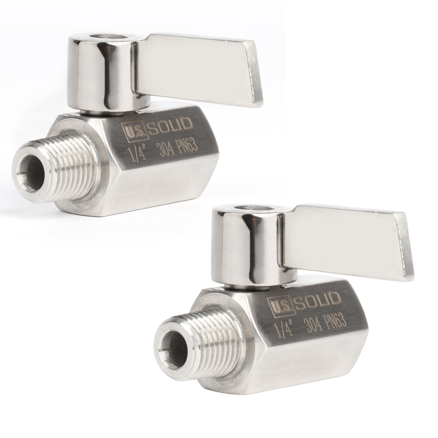 U.S. Solid 2个 1/4" 迷你球阀 304 不锈钢 内螺纹 × 外螺纹 NPT 螺纹
