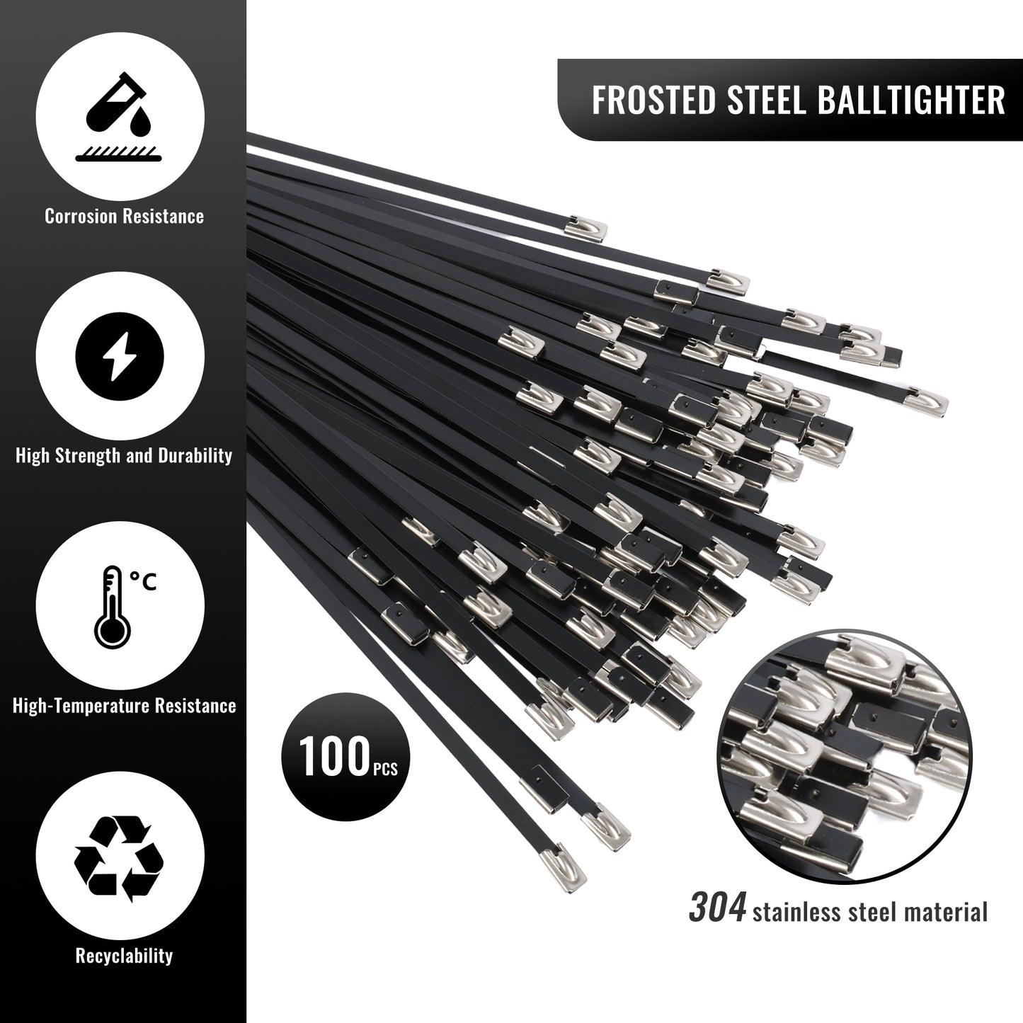 100 pcs Metal Zip 304 Stainless Steel Cable Ties - 5.91/7.87/9.84/11.81/13.78/15.75/19.69 inches Long