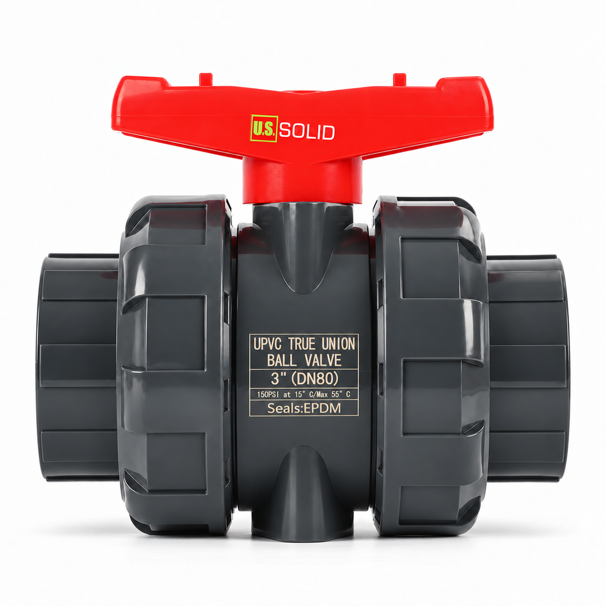 3"-PVC-Kugelhahn mit echter Verschraubung, voller Durchgang, Steckmuffe, kompatibel mit Schedule 40 und 80, 150 psi, PTFE-Dichtung, EPDM-O-Ring